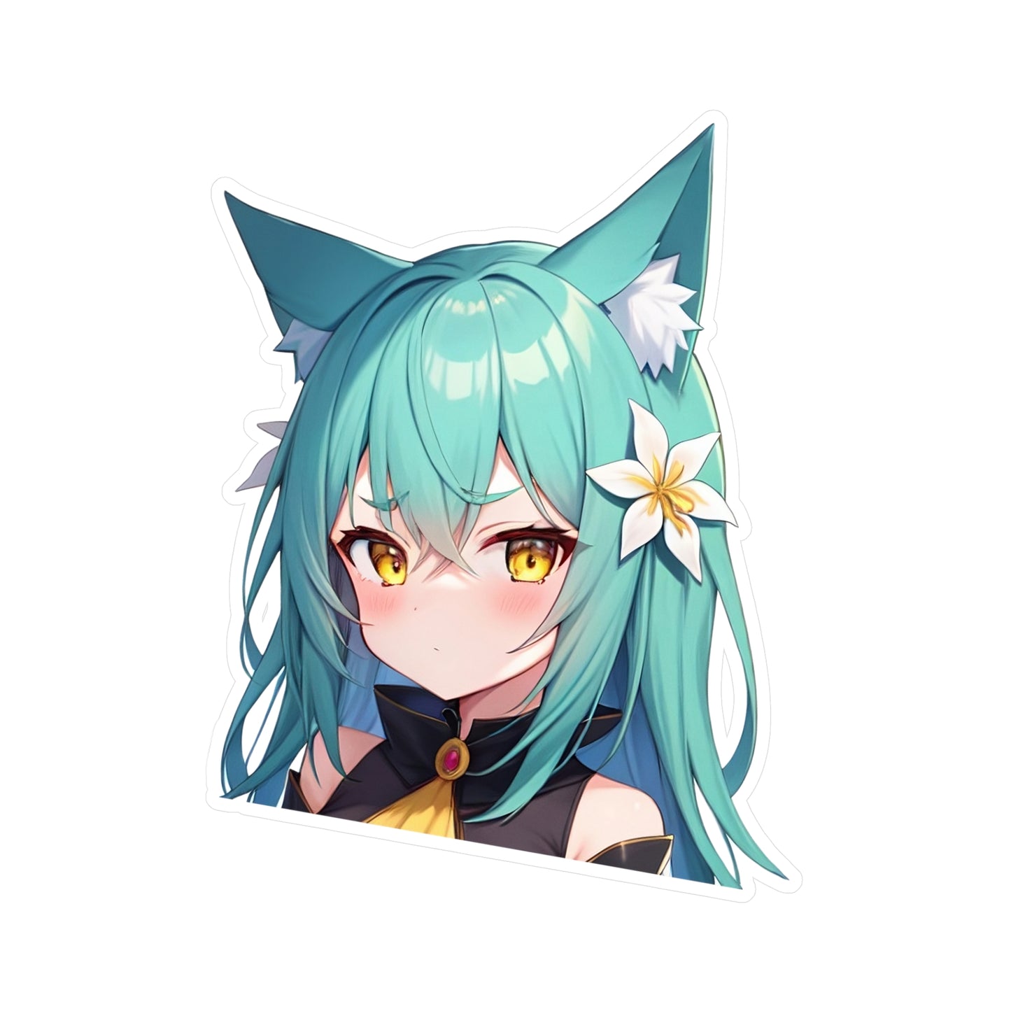 Teal Hair Neko Vinyl Sticker