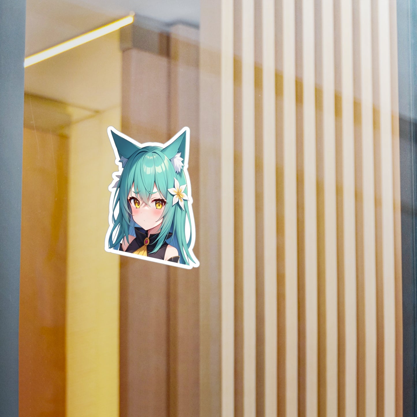 Teal Hair Neko Vinyl Sticker