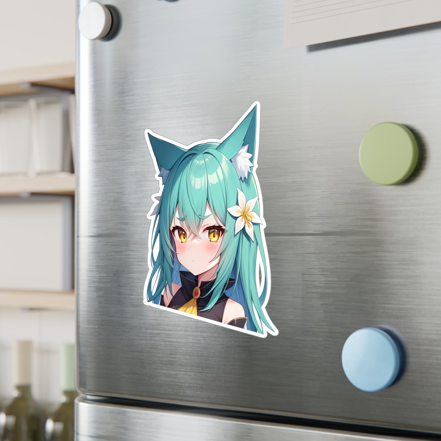 Teal Hair Neko Vinyl Sticker