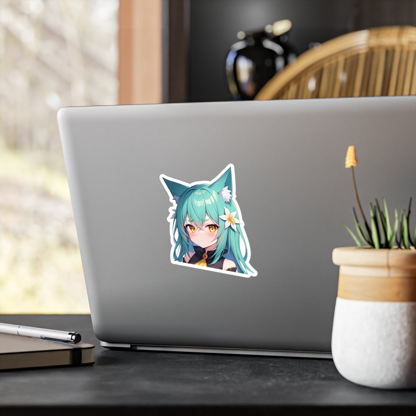 Teal Hair Neko Vinyl Sticker