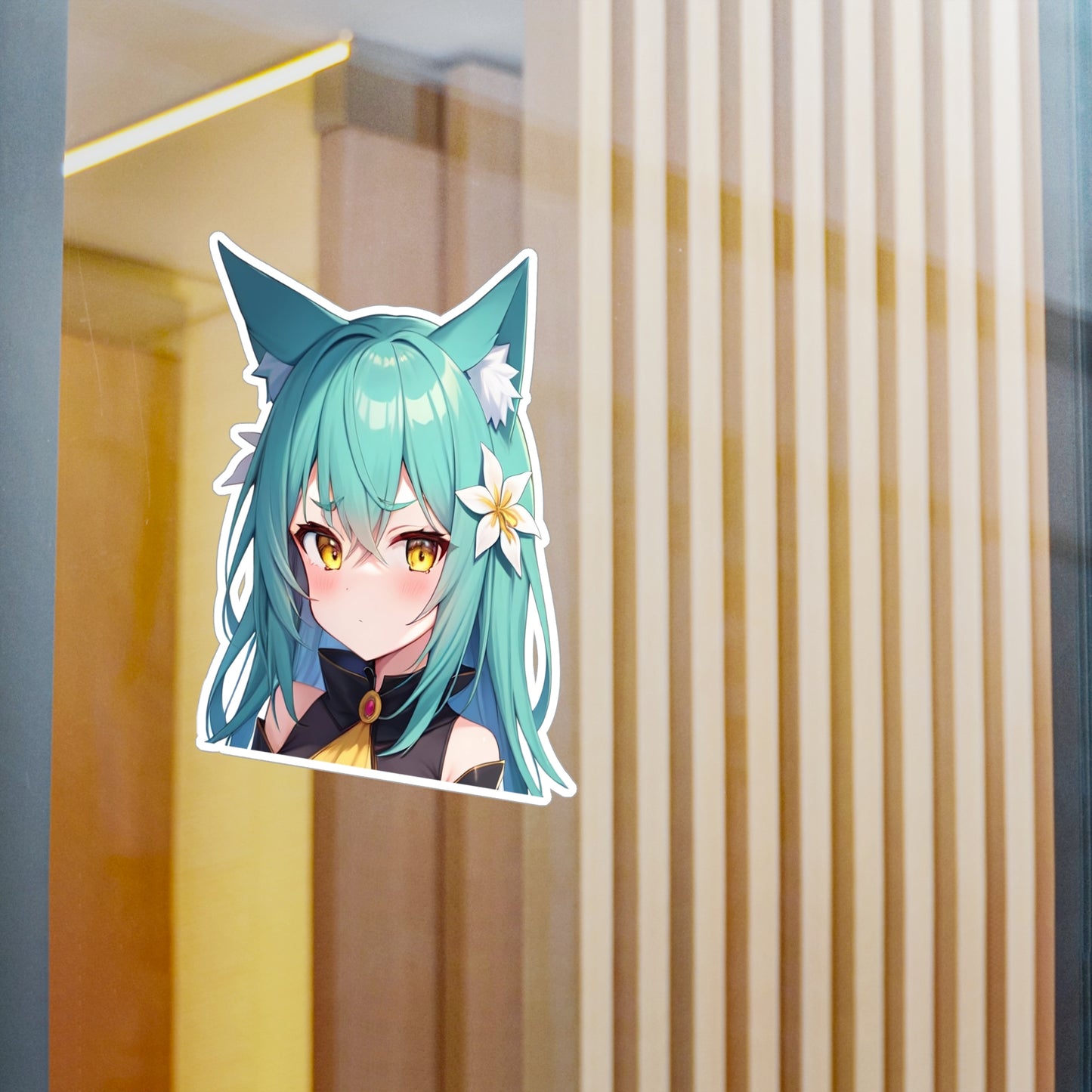 Teal Hair Neko Vinyl Sticker