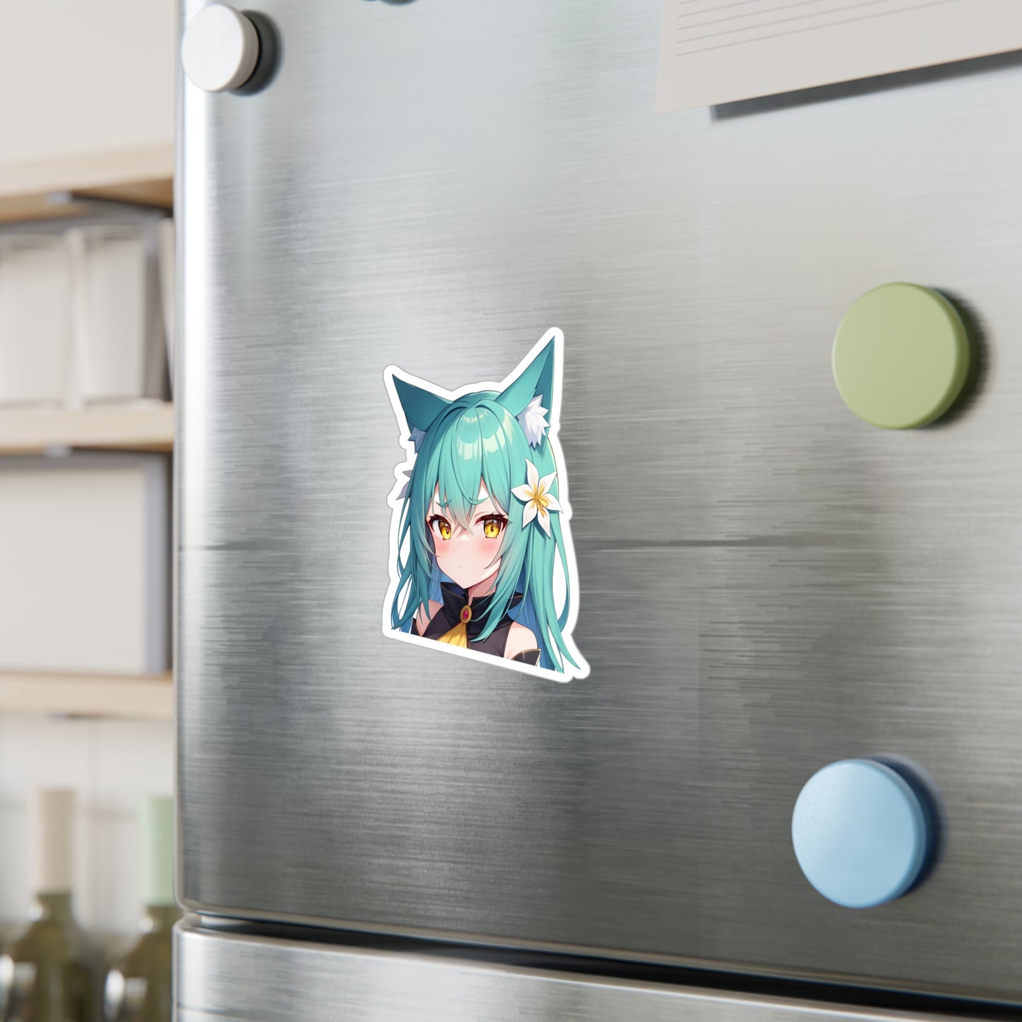 Teal Hair Neko Vinyl Sticker