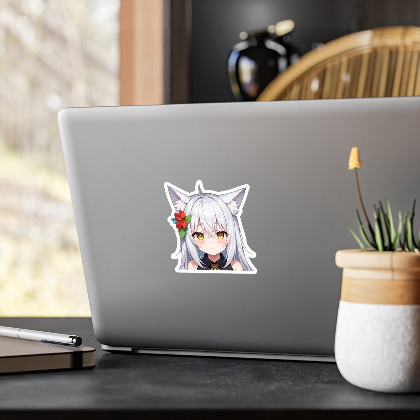 Silver Hair Neko Vinyl Sticker