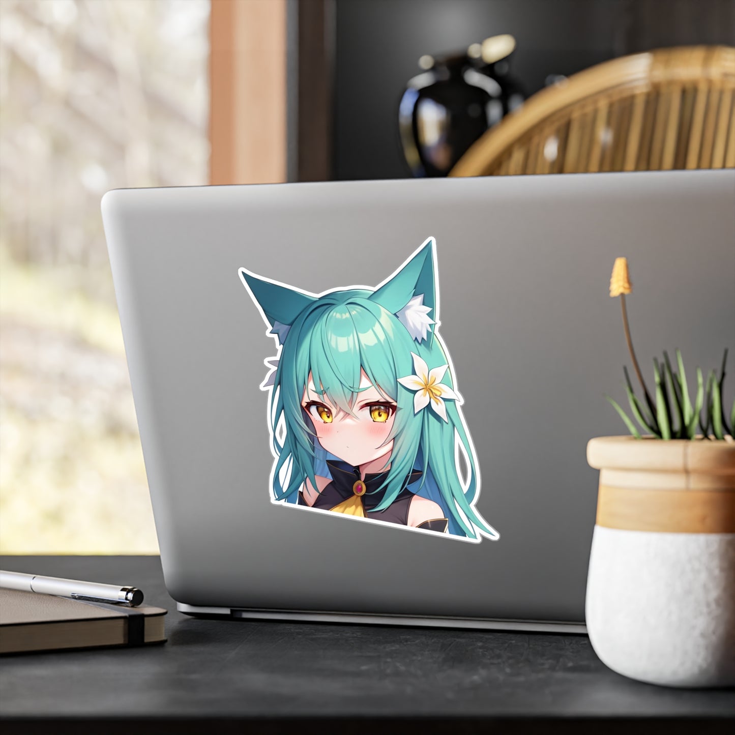 Teal Hair Neko Vinyl Sticker