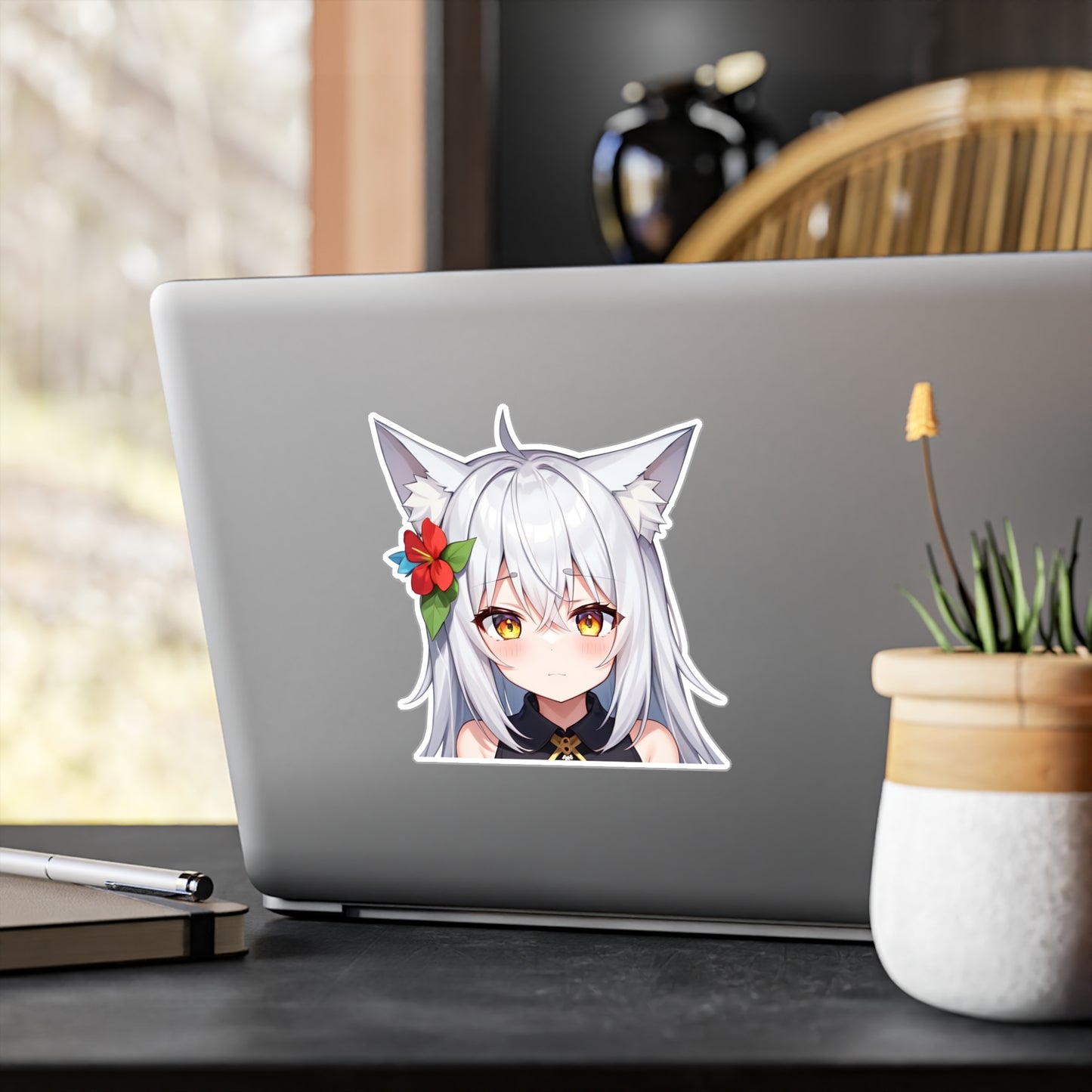 Silver Hair Neko Vinyl Sticker